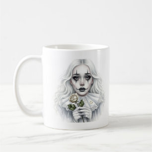 Pierrot mit weißer Rose Kaffeetasse