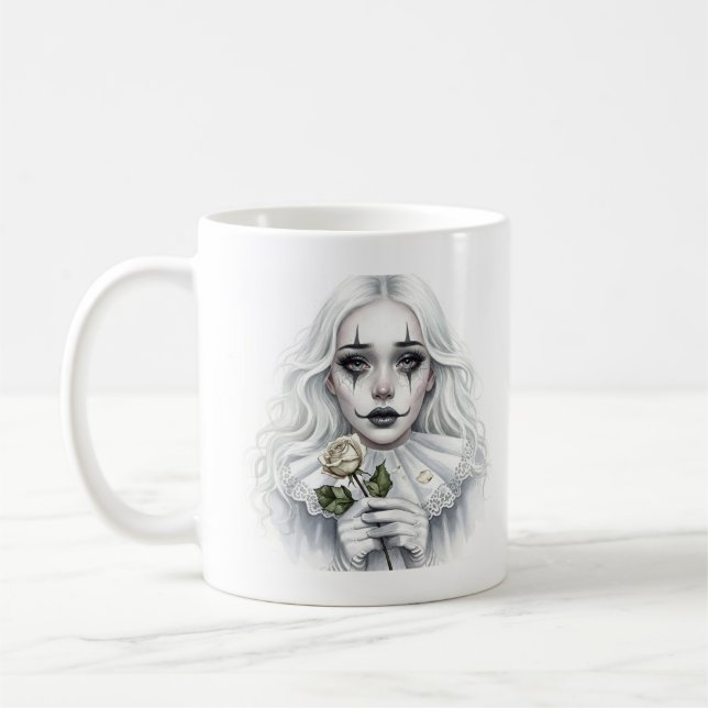 Pierrot mit weißer Rose Kaffeetasse (Links)
