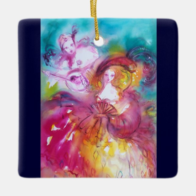 PIERROT UND ARLECCHINA / DRITTE MASKE KERAMIKORNAMENT (Vorderseite)