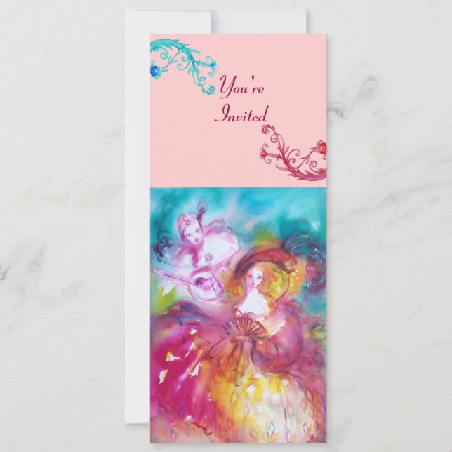 PIERROT UND ARLECCHINA Masquerade Party Program Einladung (Vorderseite)