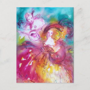 PIERROT UND ARLECCHINA / Venezianische Masquerade Einladungspostkarte