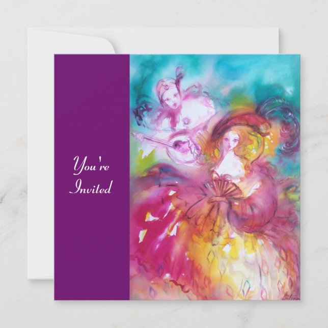 PIERROT UND ARLECCHINA Venezianischer Karneval, Einladung (Vorderseite)