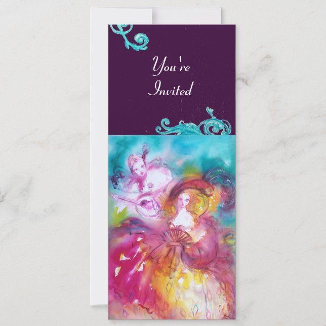 PIERROT UND ARLECCHINA Venezianischer Karneval, Einladung (Vorderseite)