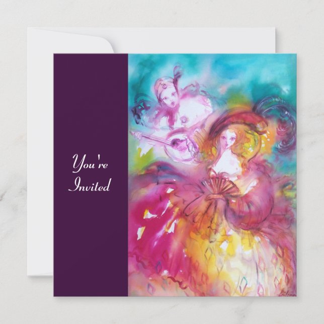 PIERROT UND ARLECCHINA Venezianischer Karneval, Einladung (Vorderseite)