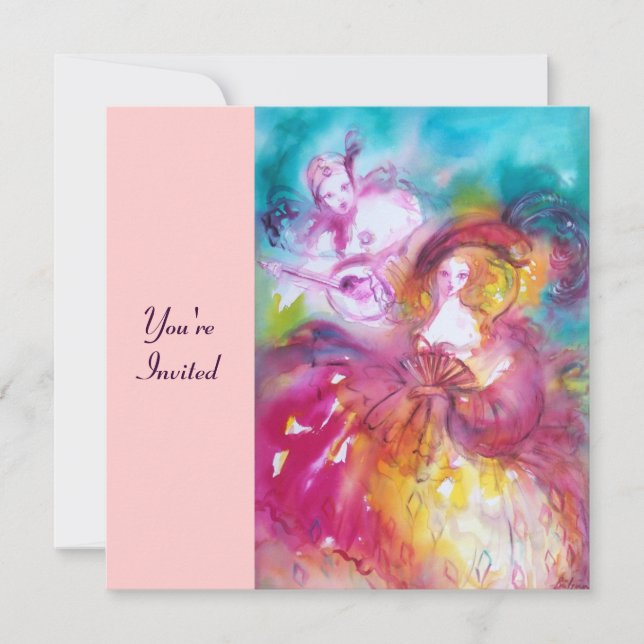 PIERROT UND ARLECCHINA Venezianischer Karneval, Einladung (Vorderseite)