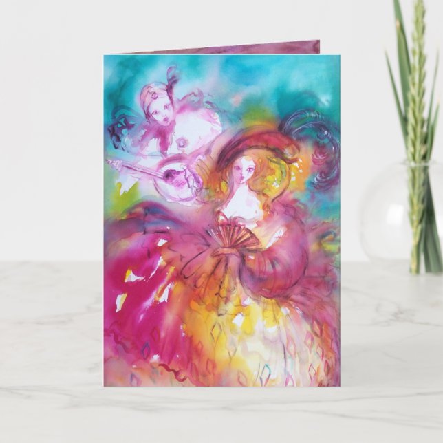 PIERROT UND ARLECCHINA Venezianischer Karneval, Feiertagskarte (Vorderseite)