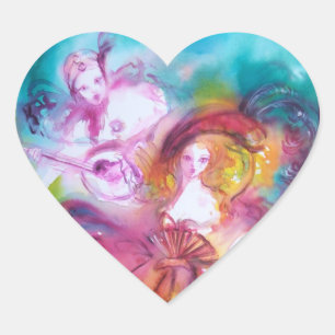 PIERROT UND ARLECCHINA Venezianischer Karneval, Herz-Aufkleber