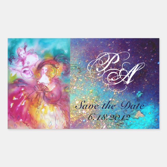 PIERROT UND ARLECCHINA Venezianischer Karneval, Mo Rechteckiger Aufkleber (Vorderseite)