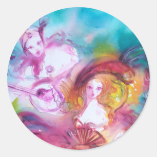 PIERROT UND ARLECCHINA Venezianischer Karneval, Runder Aufkleber