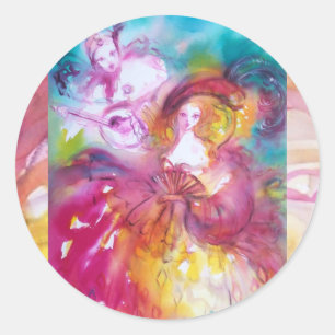 PIERROT UND ARLECCHINA Venezianischer Karneval, Runder Aufkleber