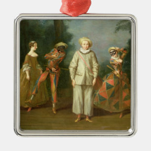 Pierrot und Harlekin Silbernes Ornament