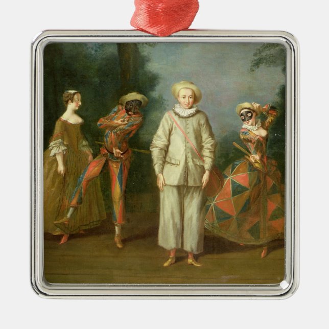 Pierrot und Harlekin Silbernes Ornament (Vorne)