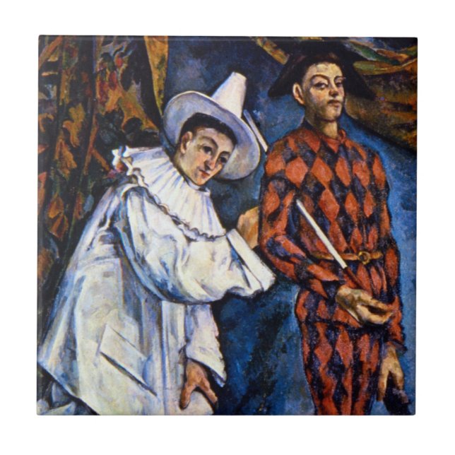 Pierrot und Harlequin, Mardi Gras von Paul Cezanne Fliese (Vorderseite)