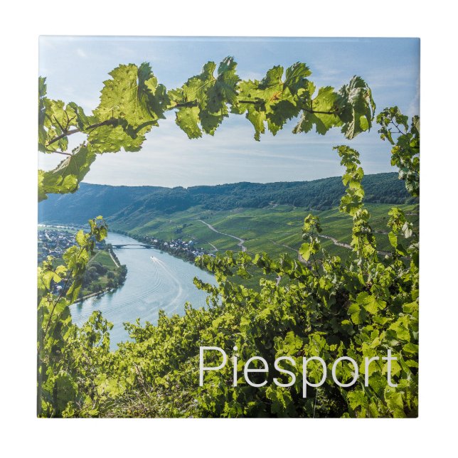 Piesport Moselle Vintage Weintrauben Fliese (Vorderseite)