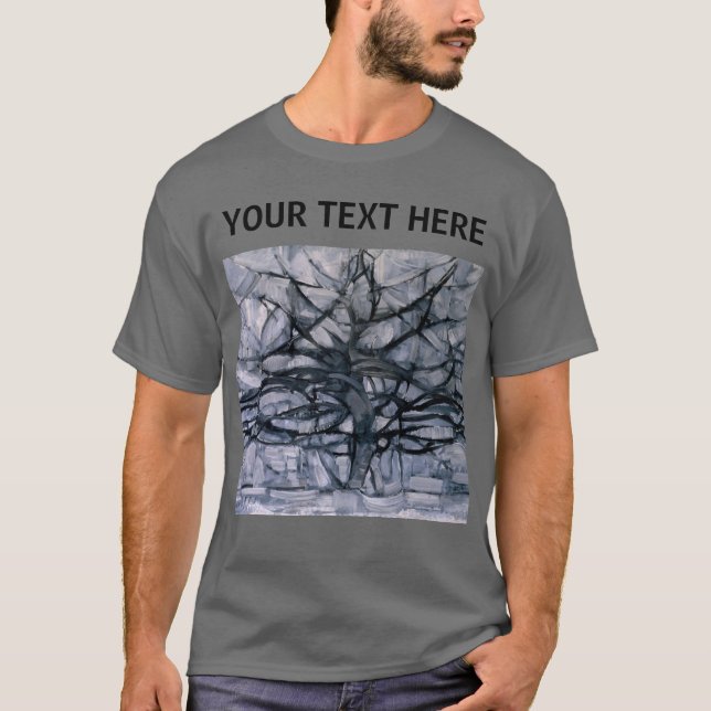 Piet Mondrian Abstrakt Gray Tree Custom T-Shirt (Vorderseite)