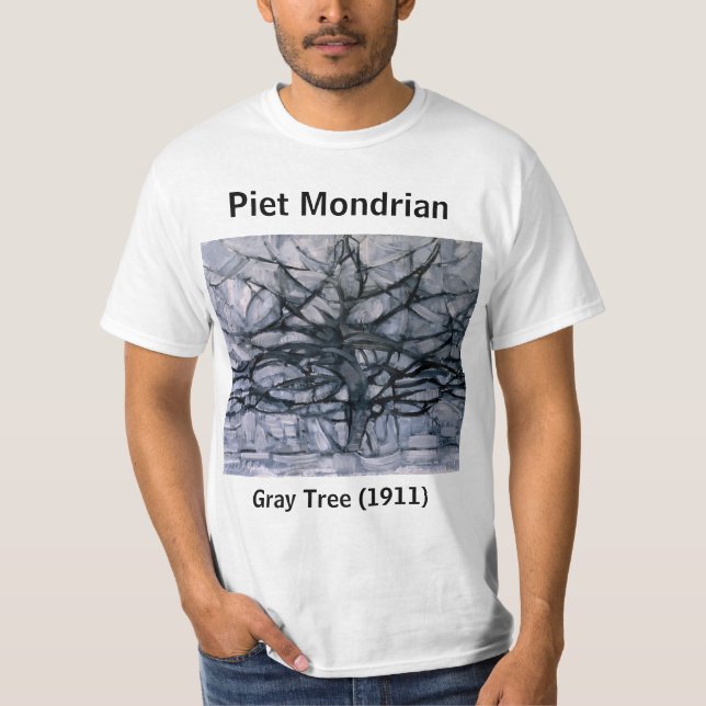 Piet Mondrian Abstrakt Gray Tree T-Shirt (Vorderseite)
