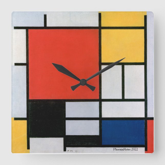 Piet Mondrian Abstrakt Quadratische Wanduhr (Vorderseite)