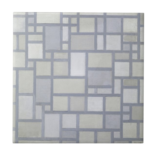 Piet Mondrian Abstrakte Geometrische Graue Gitter  Fliese (Vorderseite)