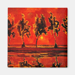 Piet Mondrian art, Bäume durch die Geine am Monume Magnet