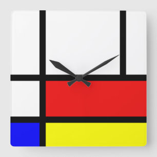 Piet Mondrian Art Style Moderne, helle Farben Quadratische Wanduhr