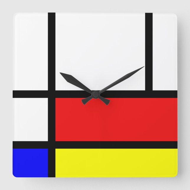 Piet Mondrian Art Style Moderne, helle Farben Quadratische Wanduhr (Vorderseite)