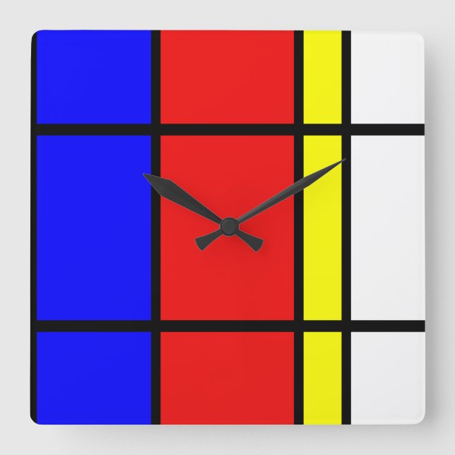 Piet Mondrian Art Style Moderne, helle Farben Quadratische Wanduhr (Vorderseite)