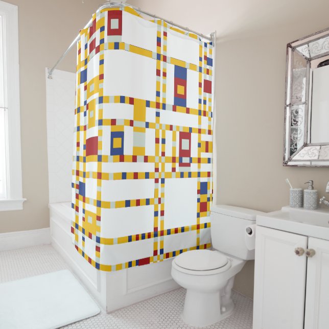 Piet Mondrian - Broadway Boogie Woogie Moderne Kun Duschvorhang (Beispiel)