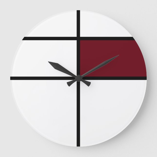 Piet Mondrian Design: Maroon Große Wanduhr (Vorderseite)