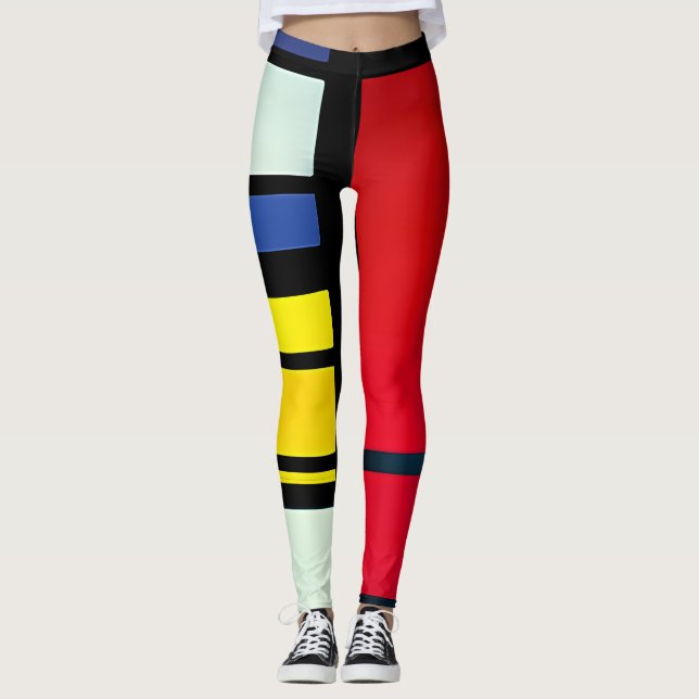 Piet Mondrian Inspirierte Abstrakte Leggings (Vorderseite)
