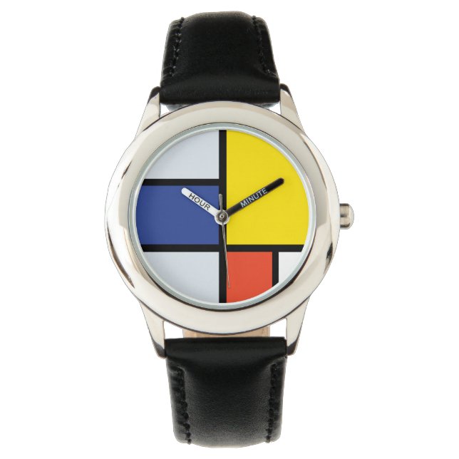 Piet Mondrian Komposition A - Abstrakte Moderne Ku Armbanduhr (Vorderseite)