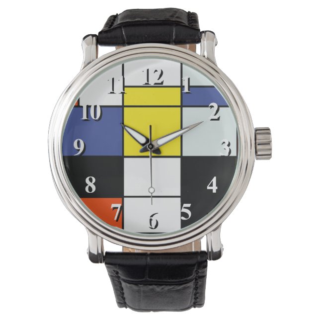 Piet Mondrian Komposition A - Abstrakte Moderne Ku Armbanduhr (Vorderseite)