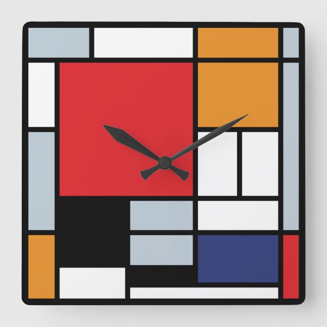 Piet Mondrian - Komposition mit großem rotem Flugz Quadratische Wanduhr (Vorderseite)
