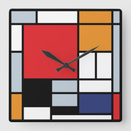 Piet Mondrian - Komposition mit großem rotem Flugz Quadratische Wanduhr