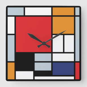 Piet Mondrian - Komposition mit großer roter Fläch Quadratische Wanduhr