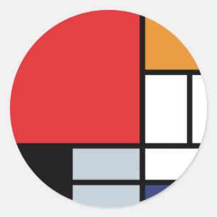 Piet Mondrian - Komposition mit großer roter Fläch Runder Aufkleber