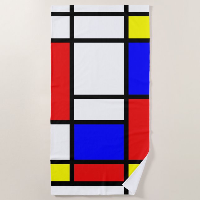 Piet Mondrian-Kunst-Art-moderne helle Farben Strandtuch (Vorderseite)