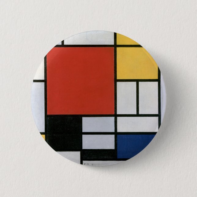 Piet Mondrian Rot Blau Gelb Abstrakte Kunst Button (Vorderseite)
