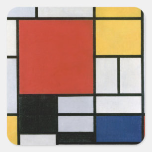 Piet Mondrian Rot Blau Gelb Abstrakte Kunst Quadratischer Aufkleber