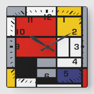 Piet Mondrian, Zusammensetzung mit großem rotem Quadratische Wanduhr