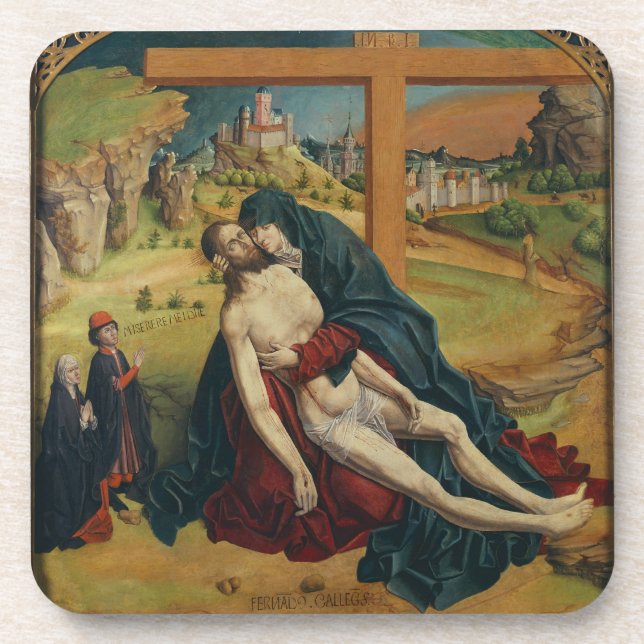 Pieta mit zwei Spendern (Öl auf Platte) Untersetzer (Vorderseite)