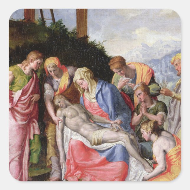 Pieta Quadratischer Aufkleber (Vorderseite)