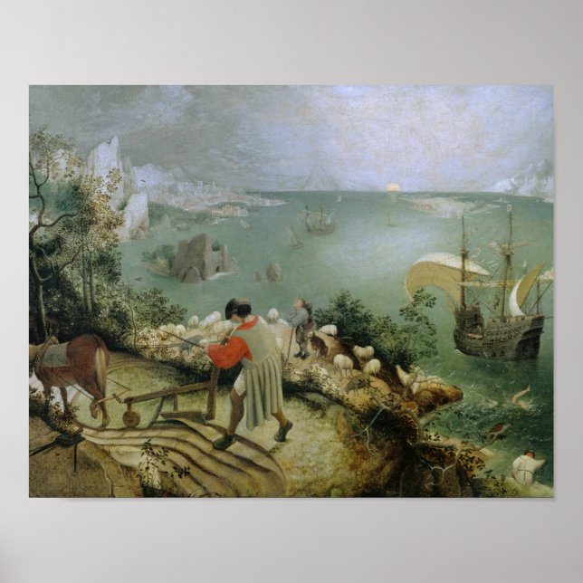 Pieter Bruegel - Landschaftsfall von Icarus Poster (Vorne)