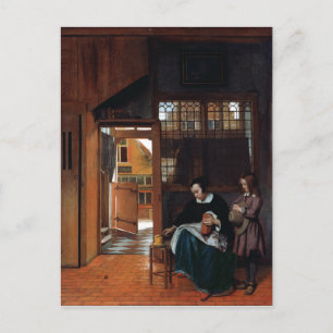 Pieter de Hooch Eine Frau, die Brot und Butter zub Postkarte