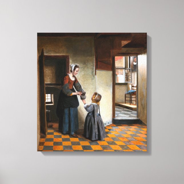 Pieter de Hooch Eine Frau mit Kind in einer Pantry Leinwanddruck (Vorderseite)