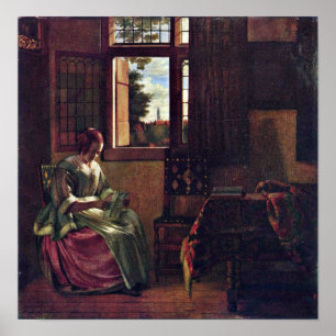 Pieter de Hooch - Frau liest einen Brief Poster