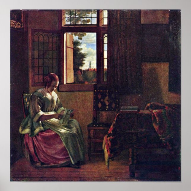 Pieter de Hooch - Frau liest einen Brief Poster (Vorne)
