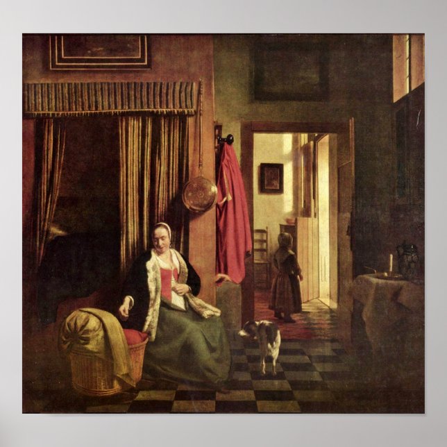 Pieter de Hooch - Mutter auf der Wiege Poster (Vorne)