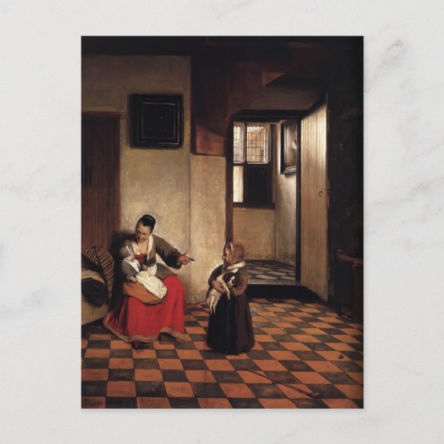 Pieter Hooch - Eine Frau mit einem Baby in ihrem S Postkarte (Vorderseite)