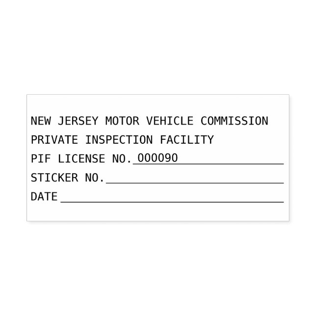 PIF-Lizenz der Kfz-Kommission in New Jersey # Permastempel (Design)