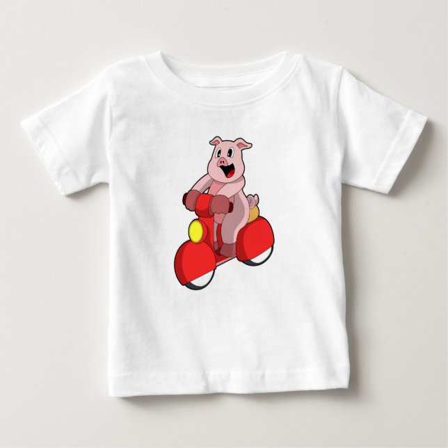 Pig als Biker mit Scooter Baby T-shirt (Vorderseite)